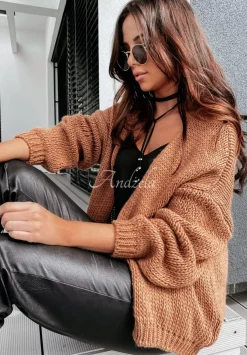 Krotki Dzianinowy Kardigan Bonita Camelowy