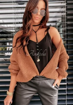 Krotki Dzianinowy Kardigan Bonita Camelowy
