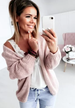 Krotki Dzianinowy Kardigan Bonita Pudrowy Roz