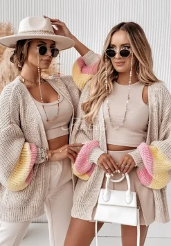 Krotki Kardigan Oversize Z Bufkami Okay Sweetie Bezowy