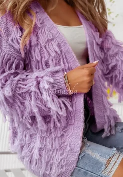Krotki Kardigan Z Fredzlami Fringe Liliowy