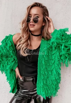 Krotki Kardigan Z Fredzlami Fringe Zielony