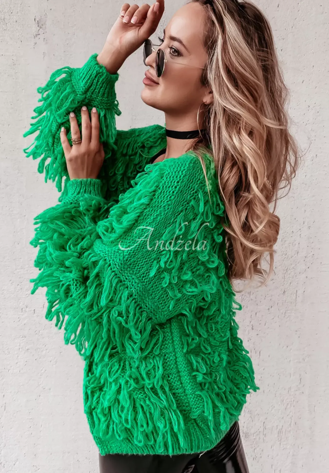 Krotki Kardigan Z Fredzlami Fringe Zielony
