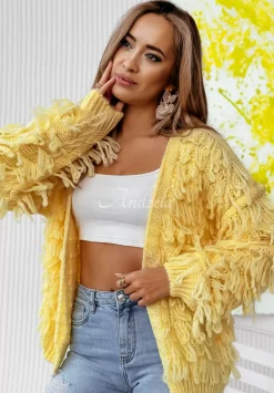 Krotki Kardigan Z Fredzlami Fringe Bananowy