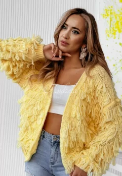 Krotki Kardigan Z Fredzlami Fringe Bananowy