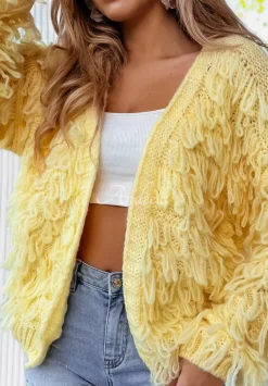 Krotki Kardigan Z Fredzlami Fringe Bananowy
