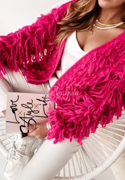 Krotki Kardigan Z Fredzlami Fringe Fuksjowy