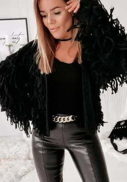 Krotki Kardigan Z Fredzlami Fringe Czarny
