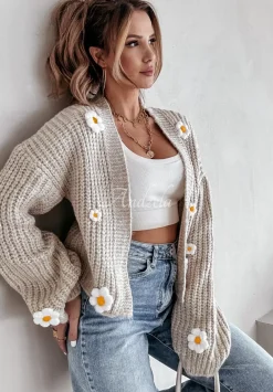 Krotki Kardigan Z Kwiatami Daisy Daydreams Bezowy