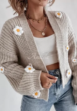 Krotki Kardigan Z Kwiatami Daisy Daydreams Bezowy