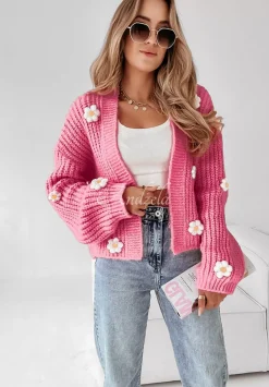 Krotki Kardigan Z Kwiatami Daisy Daydreams Rozowy