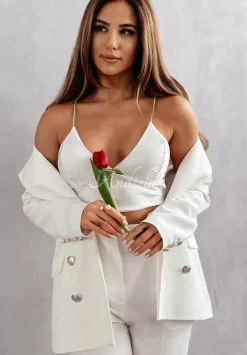 Krotki Satynowy Top Na Zdobionych Ramiaczkach Glam Goddess Ecru