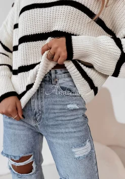 Krotki Sweter Oversize W Paski Z Golfem Ignacio Ecru