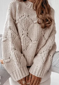 Krotki Sweter Z Ozdobnym Splotem Cocomore Dero Bezowy