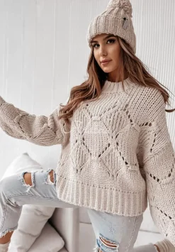 Krotki Sweter Z Ozdobnym Splotem Cocomore Dero Bezowy