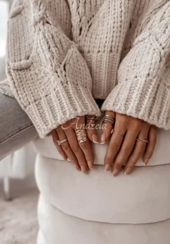 Krotki Sweter Z Ozdobnym Splotem Cocomore Dero Bezowy