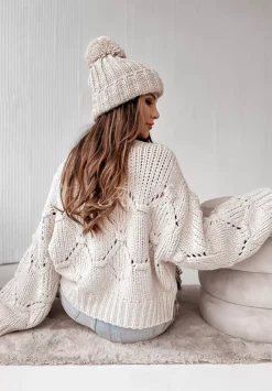Krotki Sweter Z Ozdobnym Splotem Cocomore Dero Bezowy