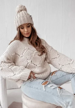 Krotki Sweter Z Ozdobnym Splotem Cocomore Dero Bezowy