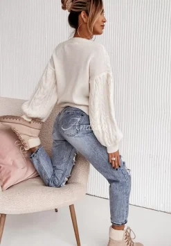 Krotki Sweter Z Ozdobnym Splotem Braidy Ecru