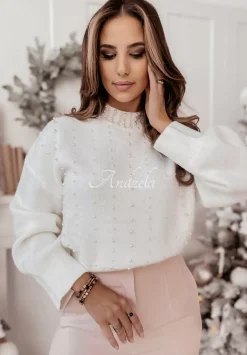 Krotki Sweter Z Perelkami Miller Ecru