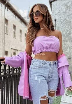 Krotki Top Opaska Bez Ramiaczek Think About Me Liliowy