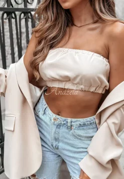 Krotki Top Opaska Bez Ramiaczek Think About Me Bezowy