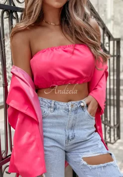 Krotki Top Opaska Bez Ramiaczek Think About Me Neonowy Rozowy