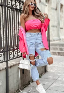 Krotki Top Opaska Bez Ramiaczek Think About Me Neonowy Rozowy