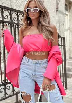 Krotki Top Opaska Bez Ramiaczek Think About Me Neonowy Rozowy