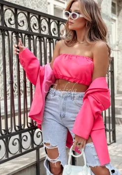 Krotki Top Opaska Bez Ramiaczek Think About Me Neonowy Rozowy