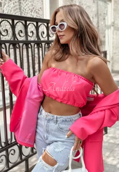 Krotki Top Opaska Bez Ramiaczek Think About Me Neonowy Rozowy