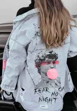 Kurtka Jeansowa Z Nadrukiem Fear No One Jasnoniebieska