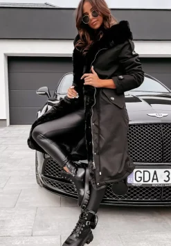 Kurtka Parka O Wydluzonym Fasonie Z Futrem Brittany Czarna