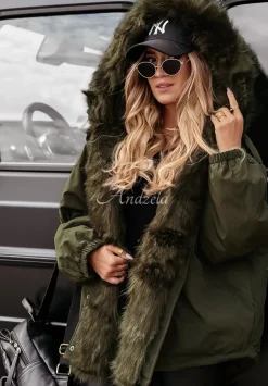 Kurtka Parka Z Futerkiem Megan Khaki