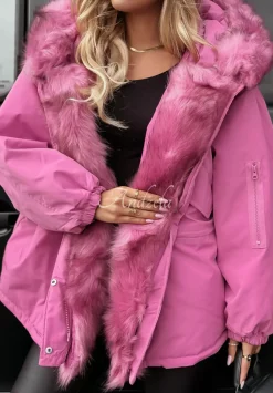 Kurtka Parka Z Futerkiem Megan Rozowa