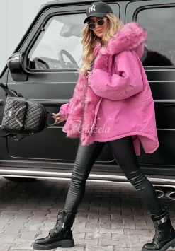 Kurtka Parka Z Futerkiem Megan Rozowa
