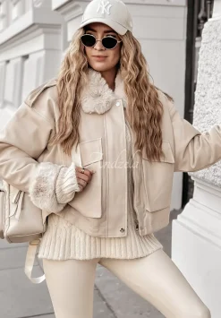 Kurtka Z Imitacji Skory Z Futerkiem Shopaholic Bezowa