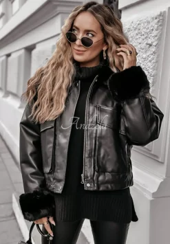 Kurtka Z Imitacji Skory Z Futerkiem Shopaholic Czarna