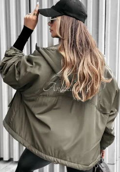 Kurtka Z Kapturem I Kieszaniami Hello Fall Khaki
