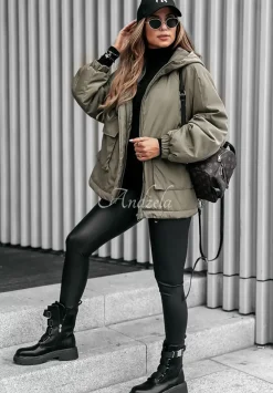 Kurtka Z Kapturem I Kieszaniami Hello Fall Khaki