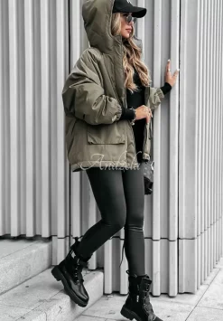 Kurtka Z Kapturem I Kieszaniami Hello Fall Khaki