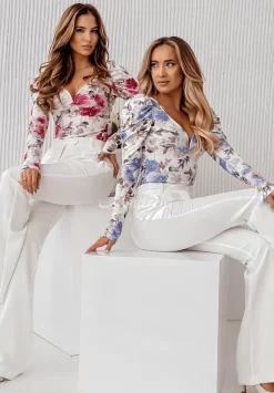 Kwiecista Bluzka Z Bufkami Fancy Flora Bialo-Rozowa