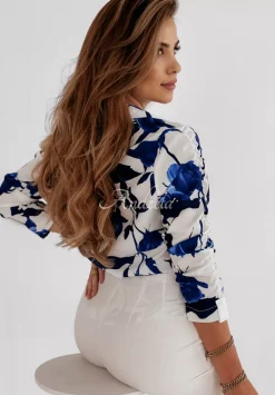 Kwiecista Koszula Rose Rain Bialo-Niebieska