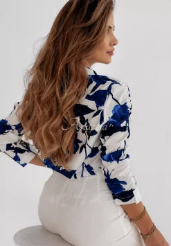 Kwiecista Koszula Rose Rain Bialo-Niebieska