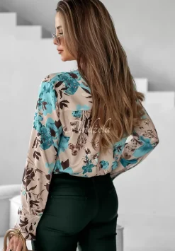 Kwiecista Koszula Z Kolnierzem Floral Fiesta Bezowo-Niebieska