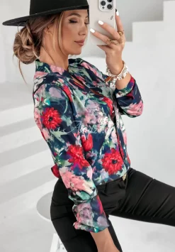 Kwiecista Koszula Ze Stojka Floral Gallery Granatowa