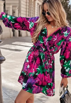 Kwiecista Sukienka Floral Finesse Czarno-Fioletowa