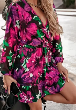 Kwiecista Sukienka Floral Finesse Czarno-Fioletowa