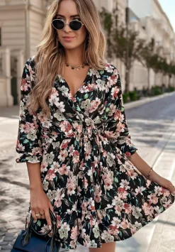 Kwiecista Sukienka Flowerful Dreams Czarno-Pomaranczowa