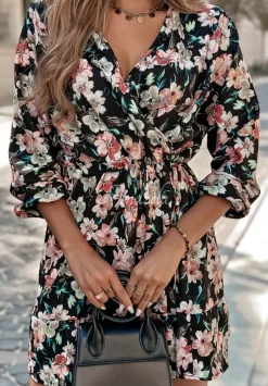 Kwiecista Sukienka Flowerful Dreams Czarno-Pomaranczowa